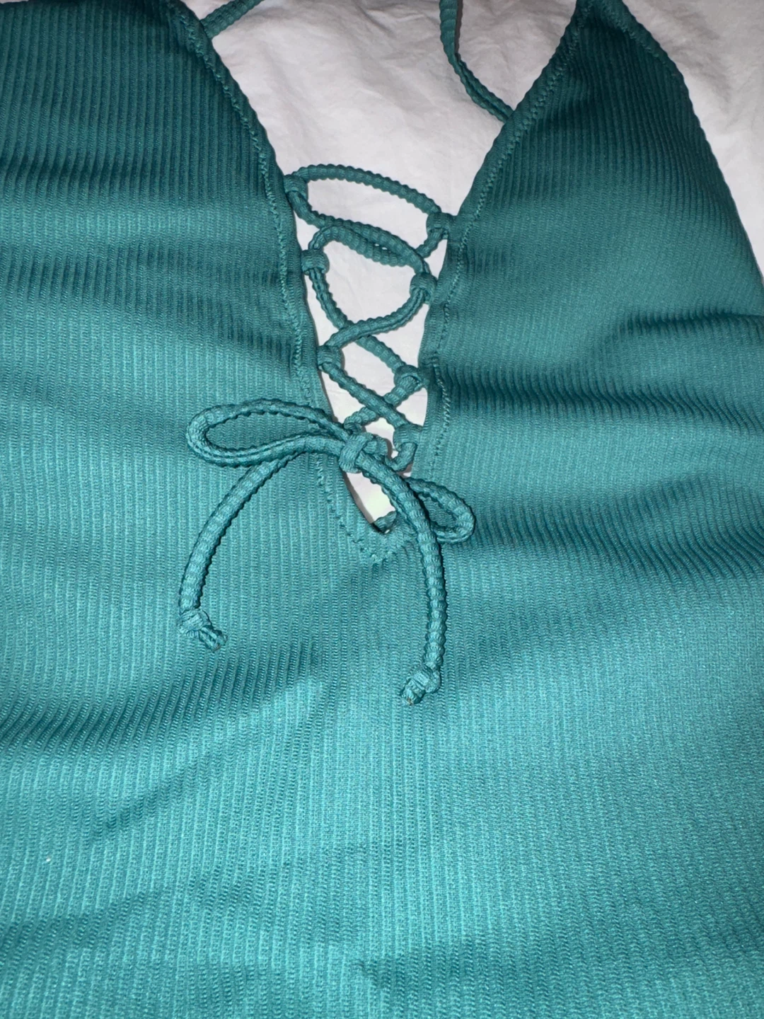 Teal Ribbed Lace-Up One-Piece Swimsuit cupshe - photo 3
