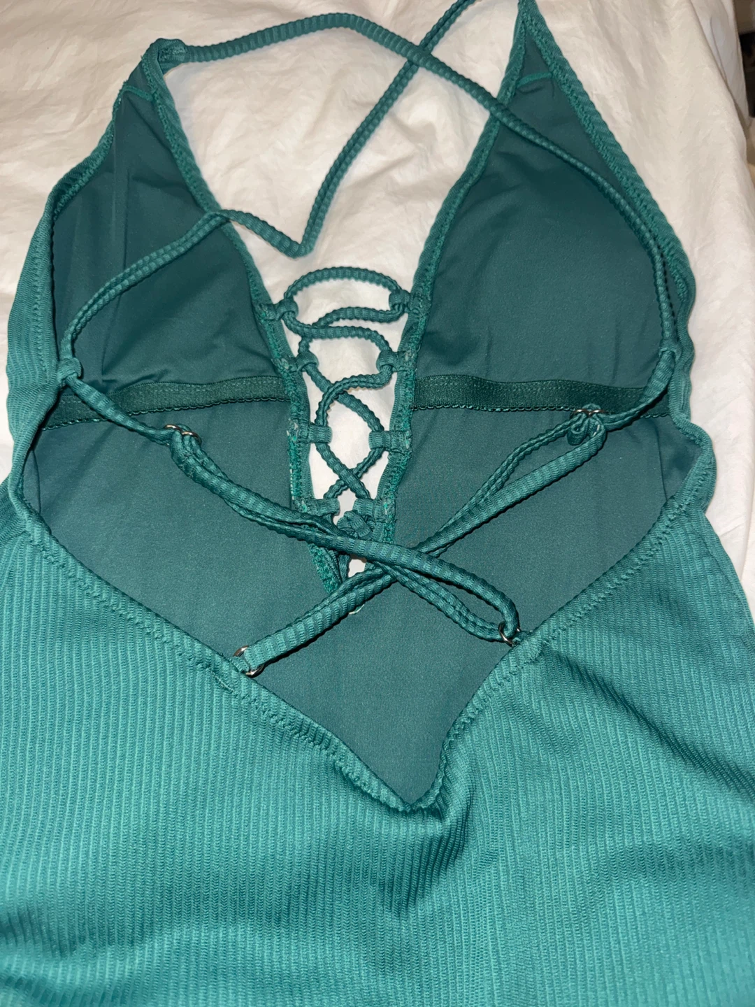 Teal Ribbed Lace-Up One-Piece Swimsuit cupshe - photo 2