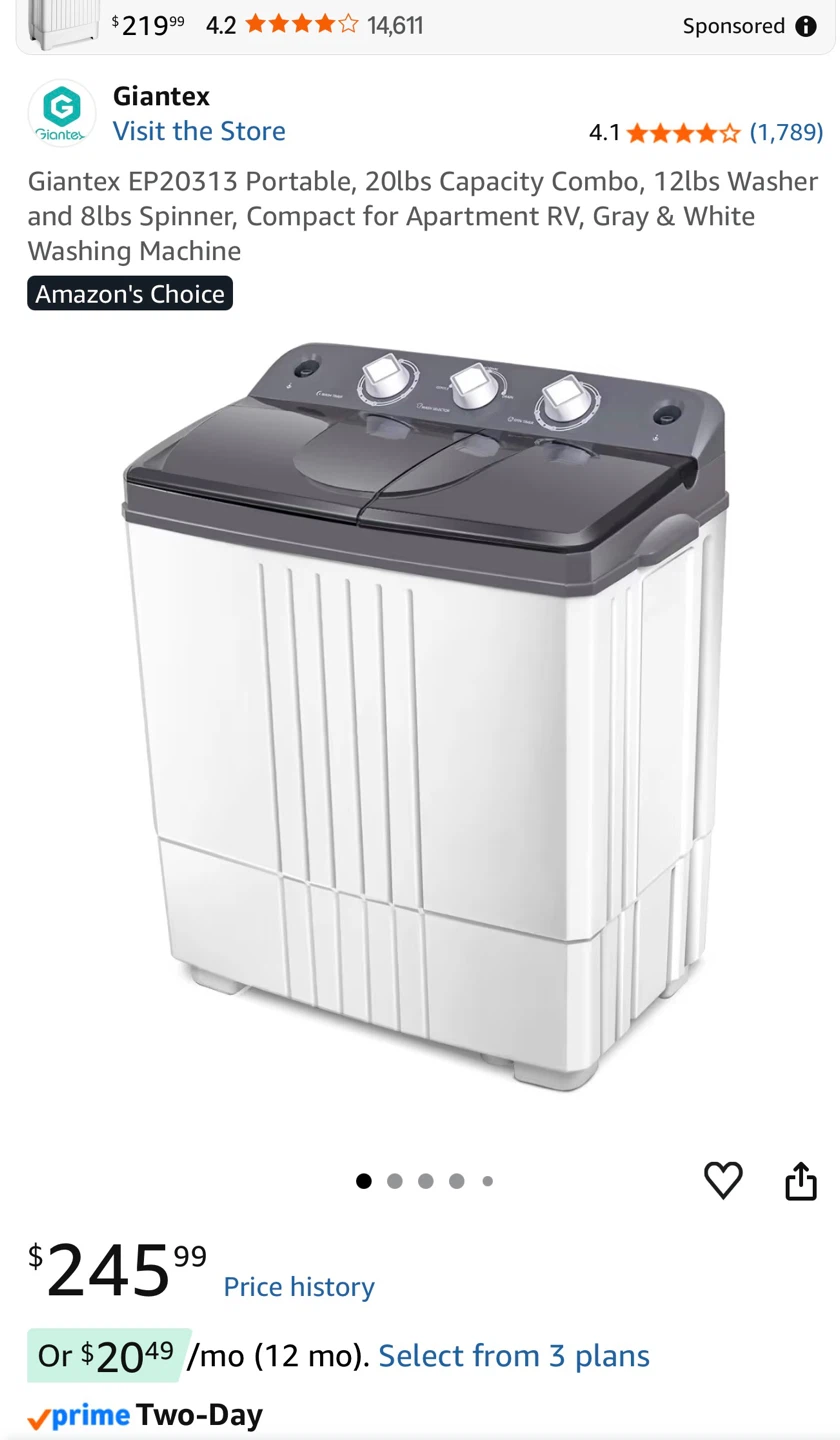 Giantex EP20313 Portable Washing Machine - Gray & White