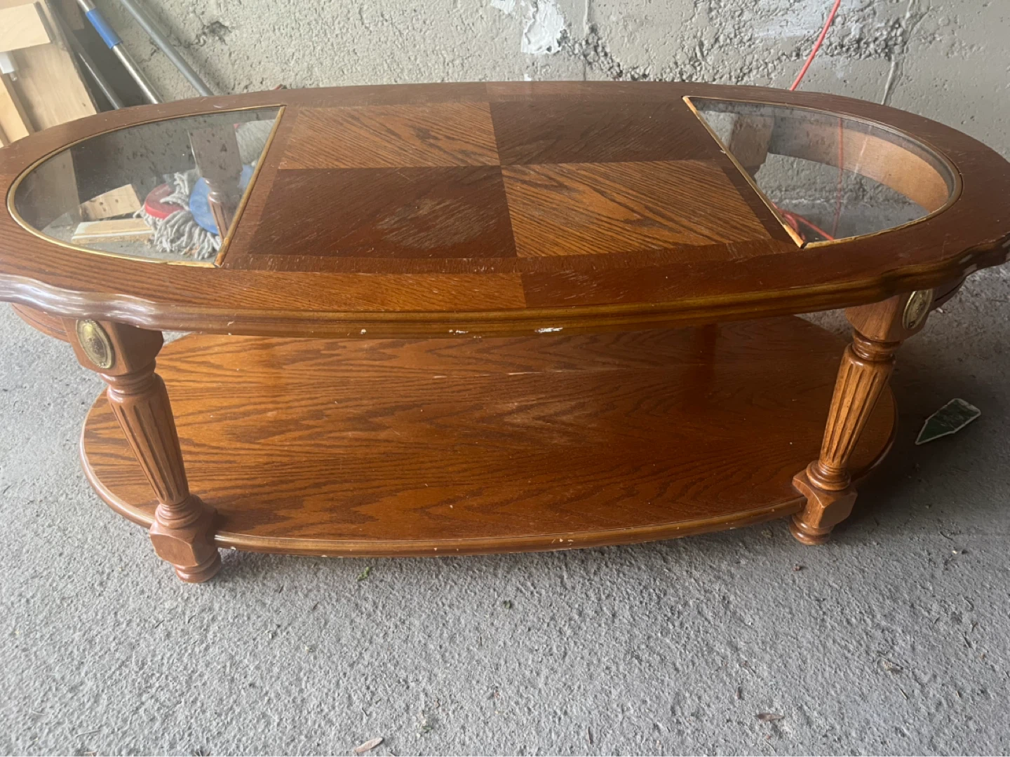 Oval Coffee Table with Glass Inlays with two classic end tables.