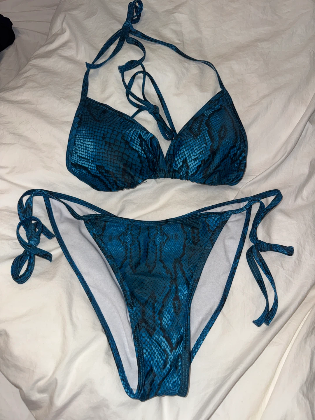 Blue Snake Print String Bikini