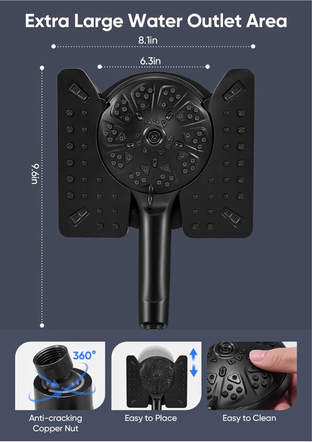 Black Shower Head with 9 Spray Settings - photo 2