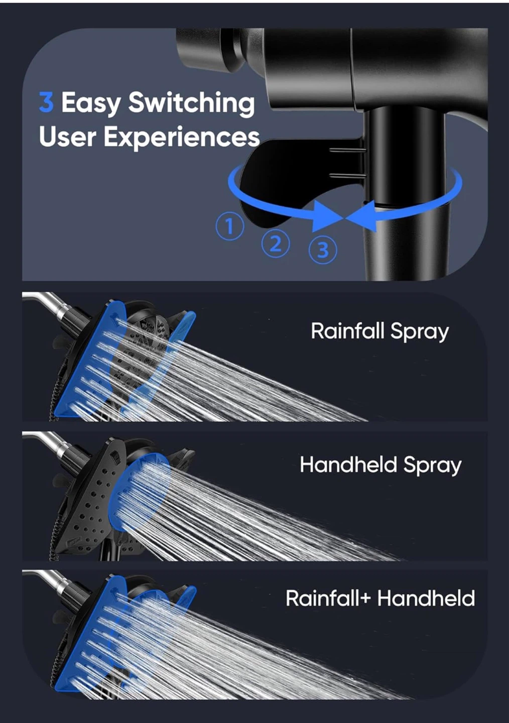Black Shower Head with 9 Spray Settings - photo 4