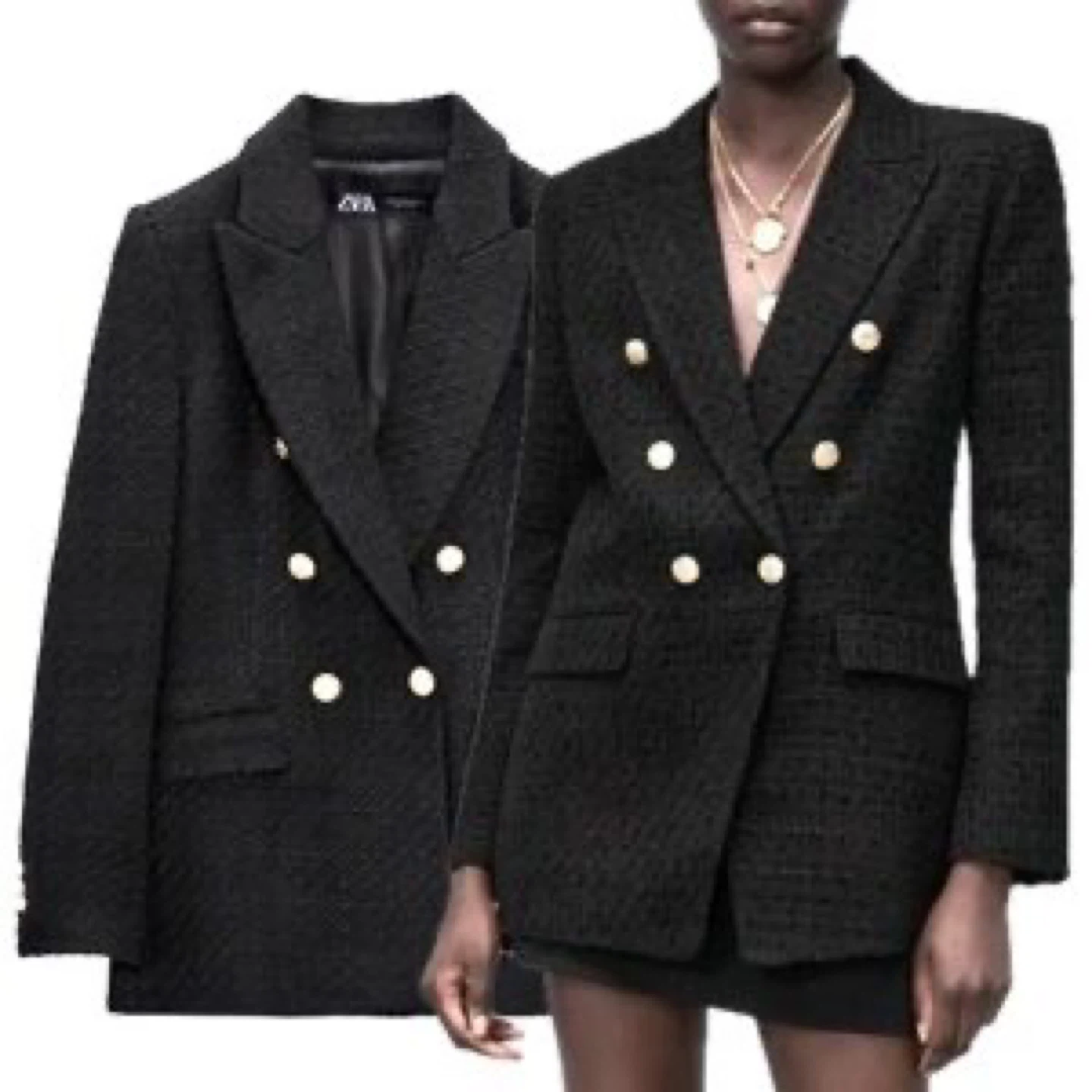 Zara Black Double  Tweed Blazer m