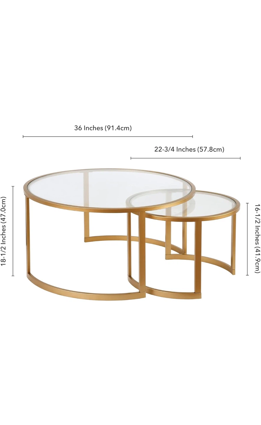 Nesting Coffee Tables - Glass & Gold Metal - photo 2