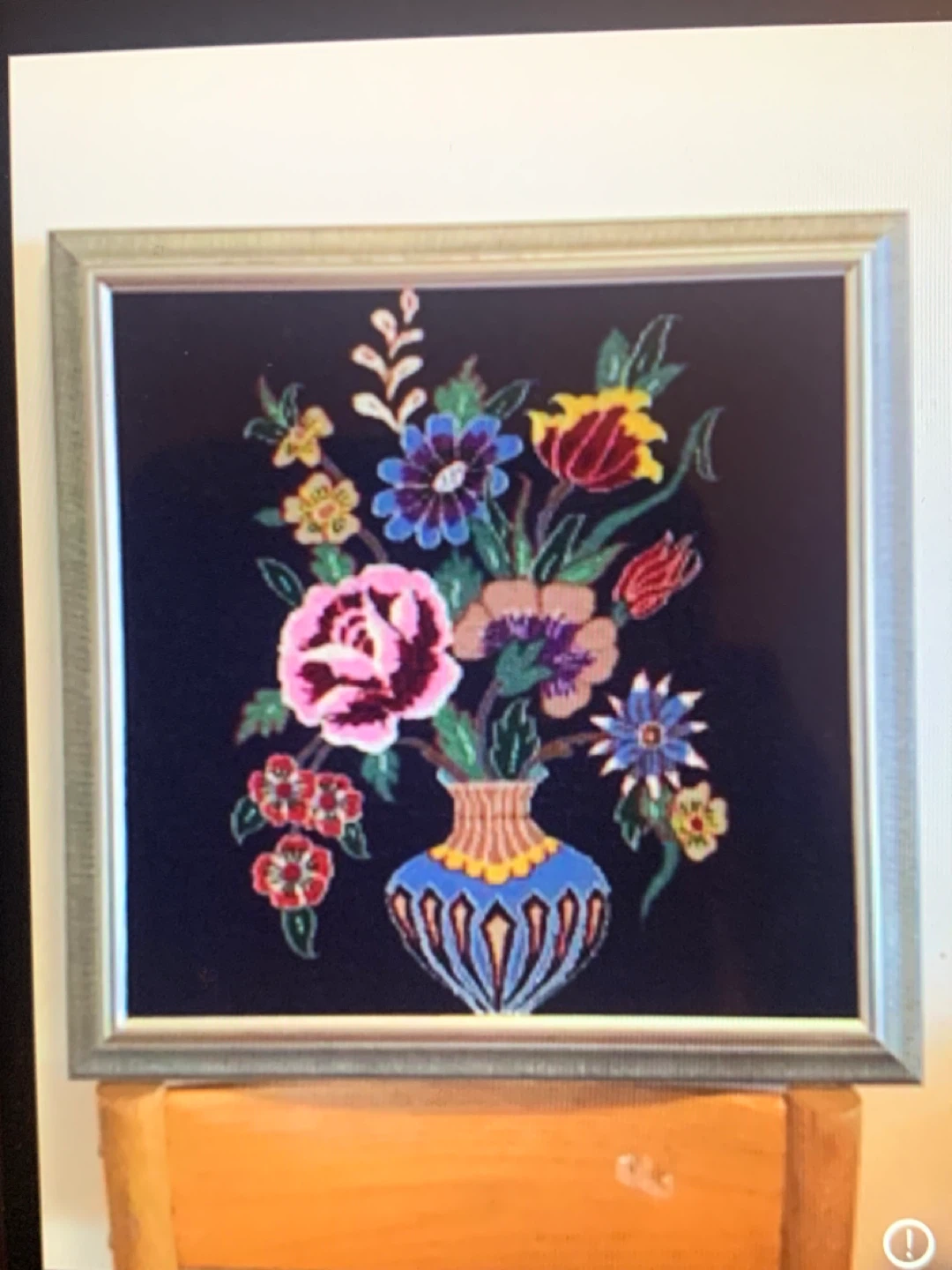 Framed Persian hand knotted wall Floral Vase silk flowers