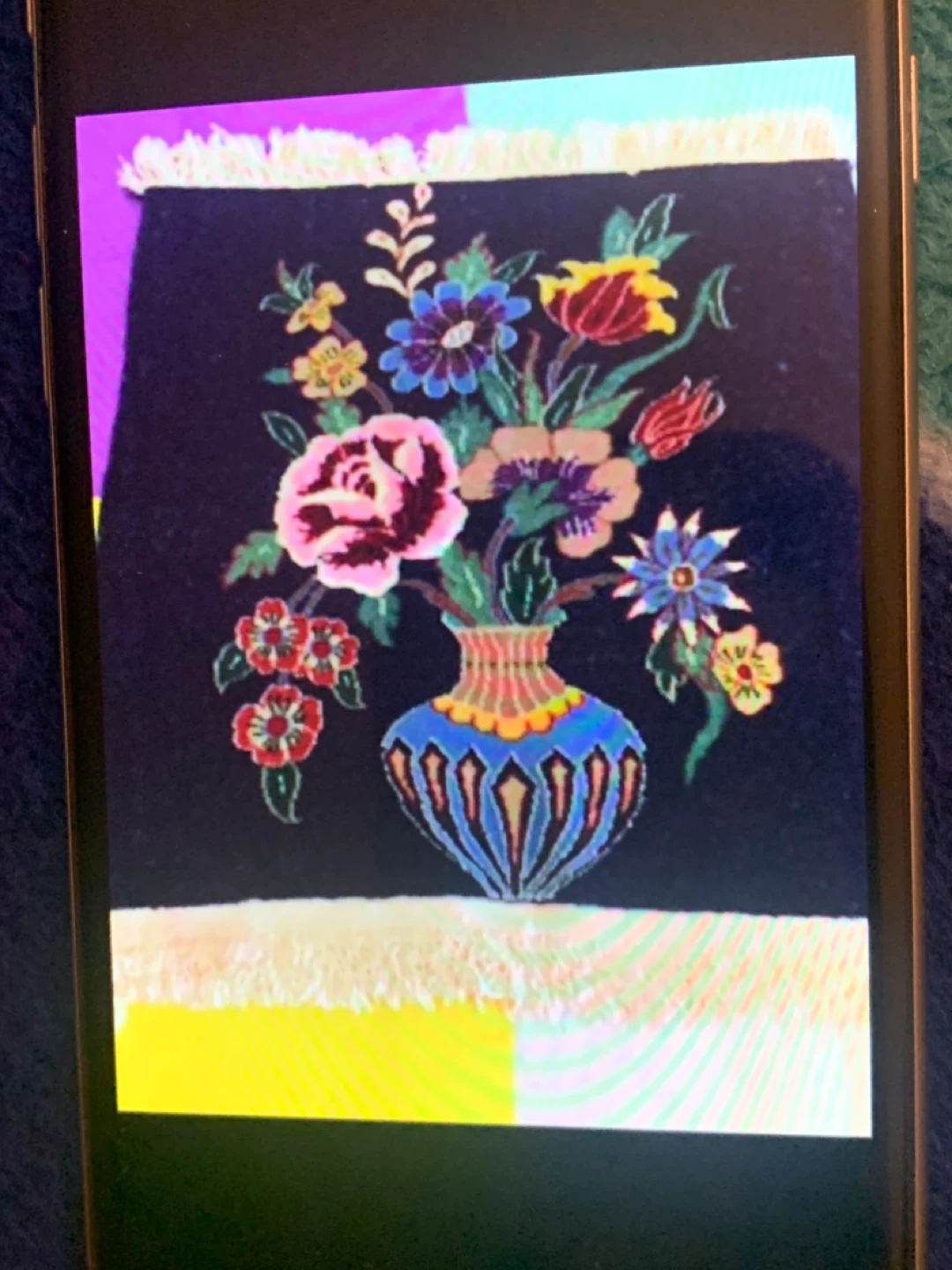 Framed Persian hand knotted wall Floral Vase silk flowers - photo 2