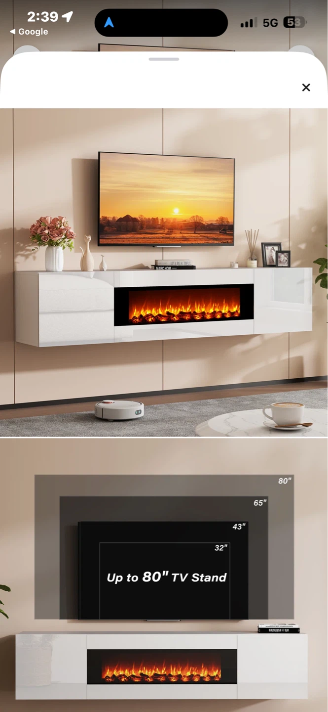 70” Floating TV Stand with Electric Fireplace - Brand New - photo 4