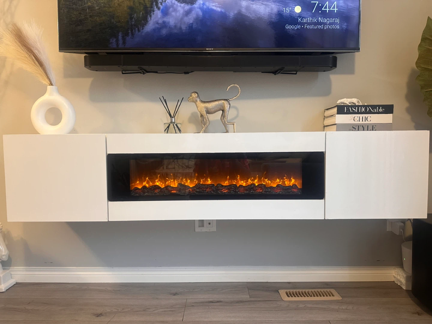 70” Floating TV Stand with Electric Fireplace - Brand New