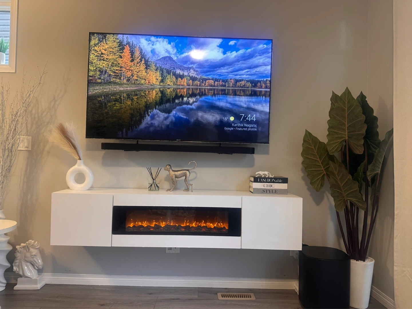 70” Floating TV Stand with Electric Fireplace - Brand New - photo 2