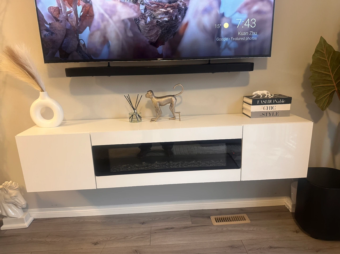 70” Floating TV Stand with Electric Fireplace - Brand New - photo 3