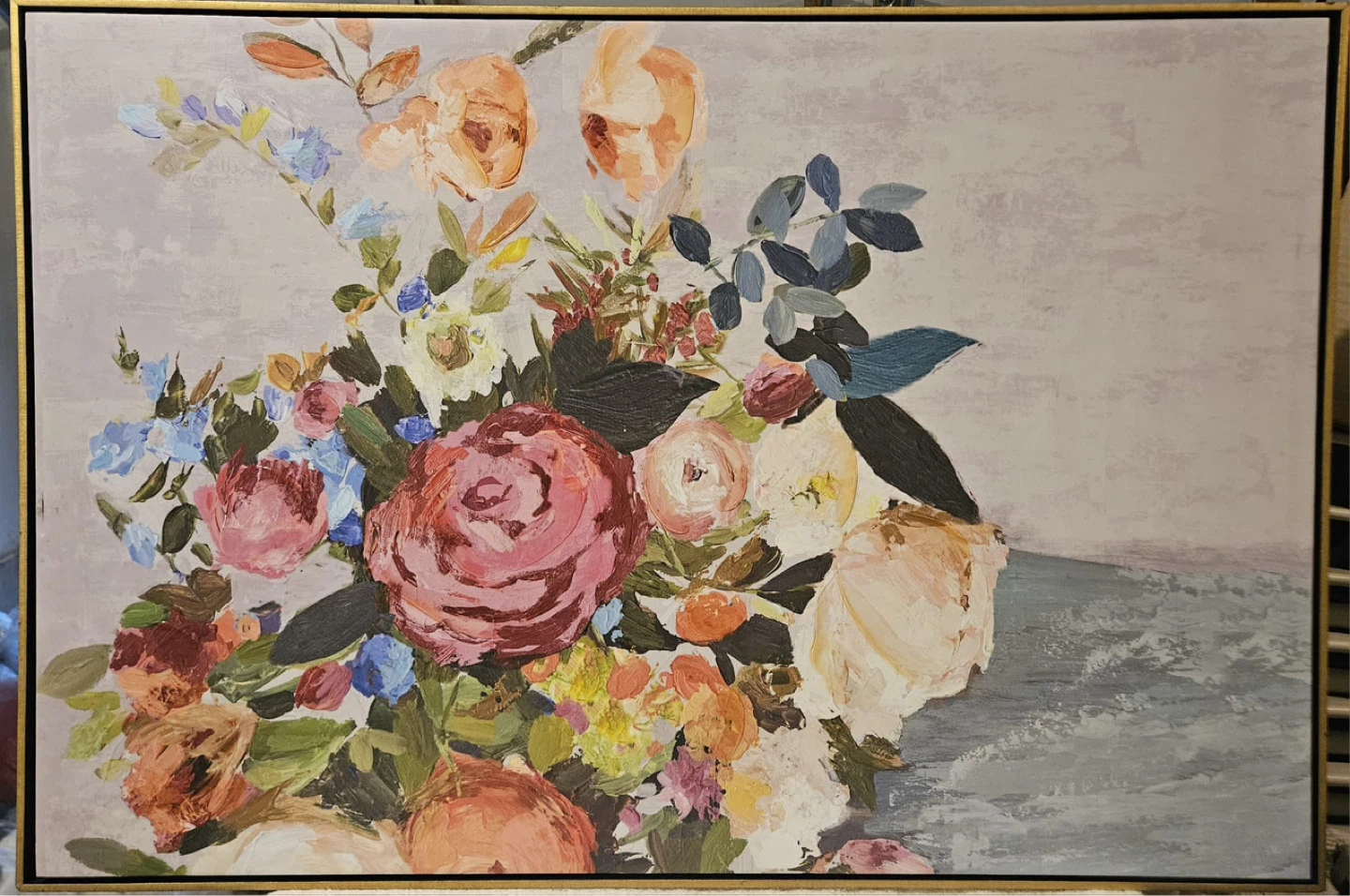 Large Framed Floral Canvas Wall Art (25 x 37 inches)