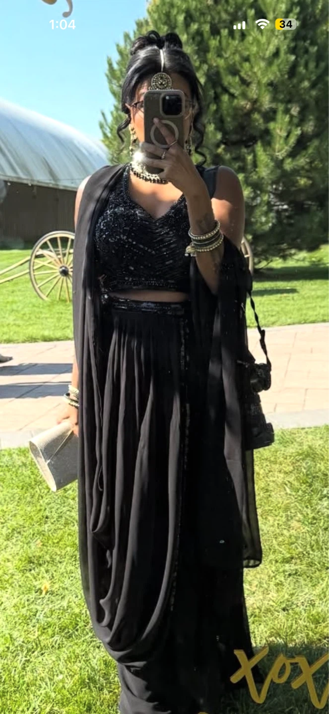 Black Sequin Embellished Crop Top and Skirt Set