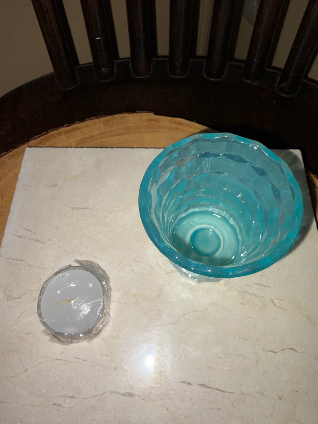 Teal Glass Candle Holder with Tea light Candle - photo 2