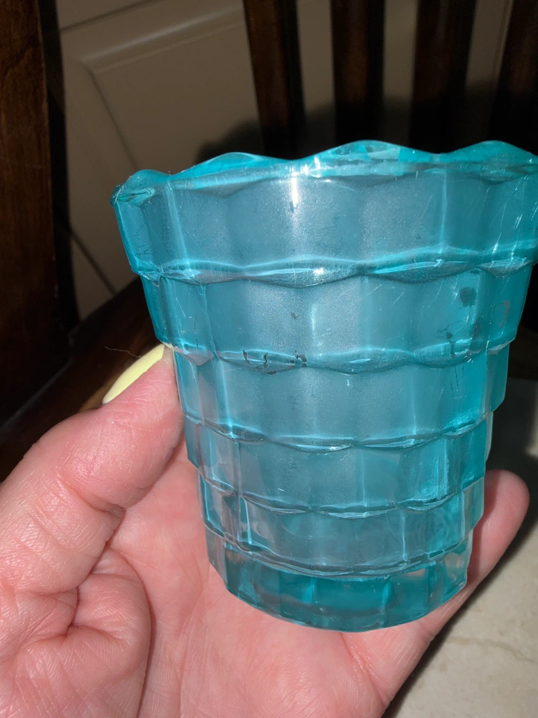 Teal Glass Candle Holder with Tea light Candle - photo 3