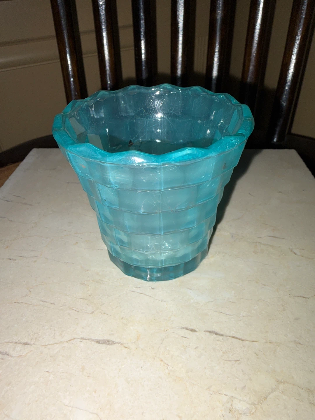 Teal Glass Candle Holder with Tea light Candle