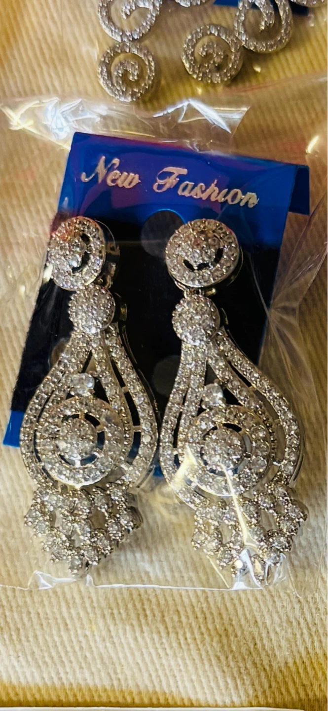 Silver Dangle Earrings with Rhinestones
