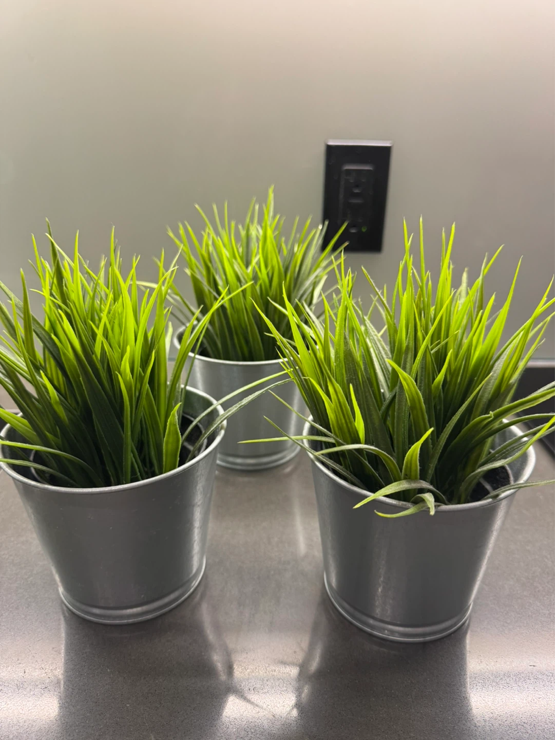 Set of 3 Artificial Grass Plants in Metal Pots