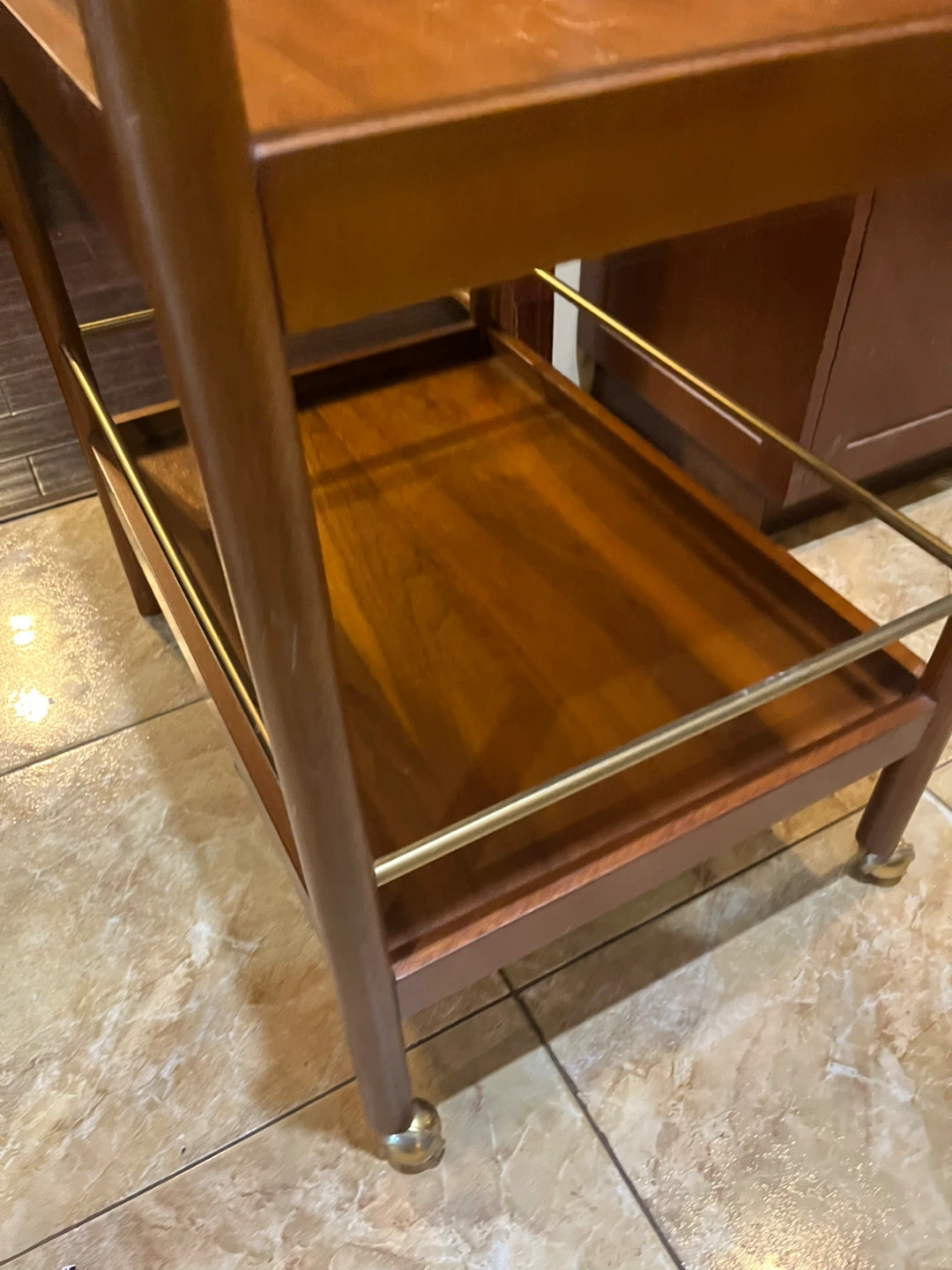 Vintage Wooden Bar Cart with Brass Rails - photo 5