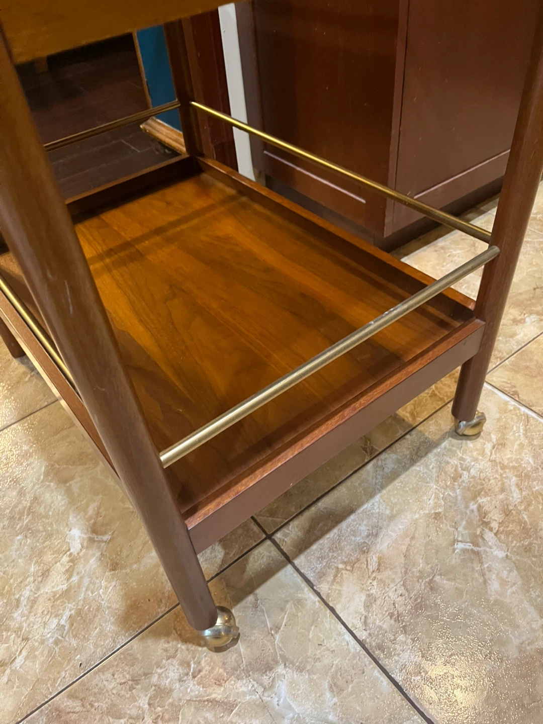 Vintage Wooden Bar Cart with Brass Rails - photo 4