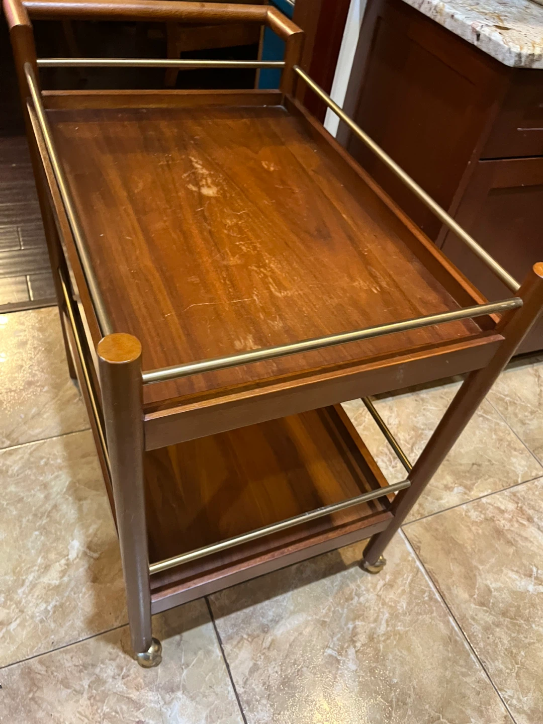Vintage Wooden Bar Cart with Brass Rails - photo 2