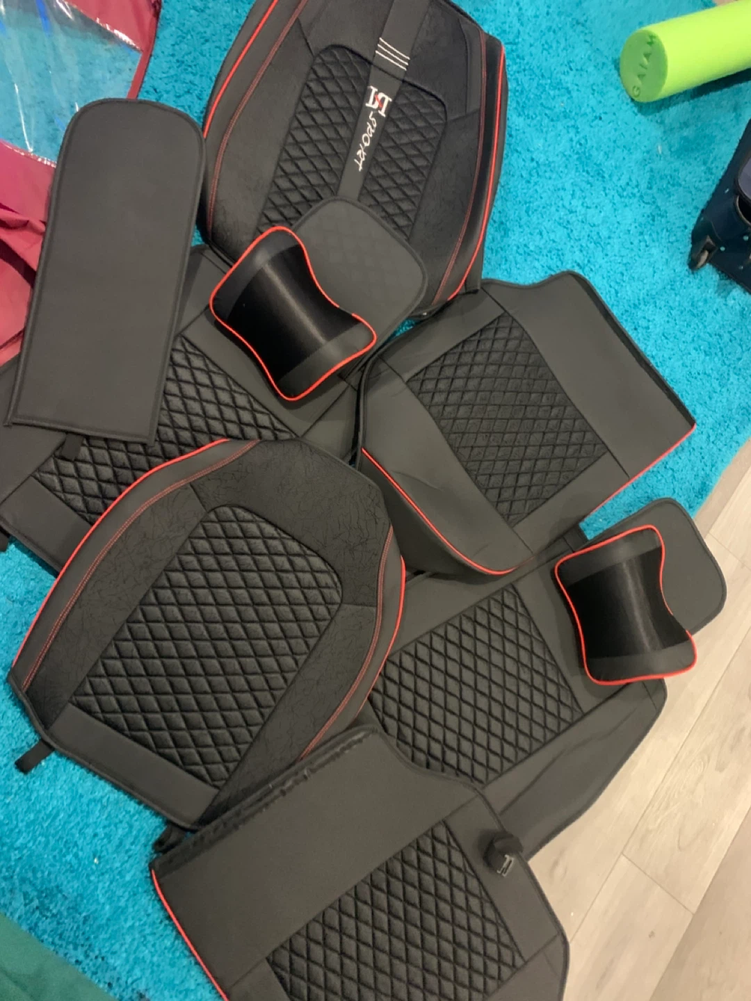 Car Seat Covers Set with Red Trim