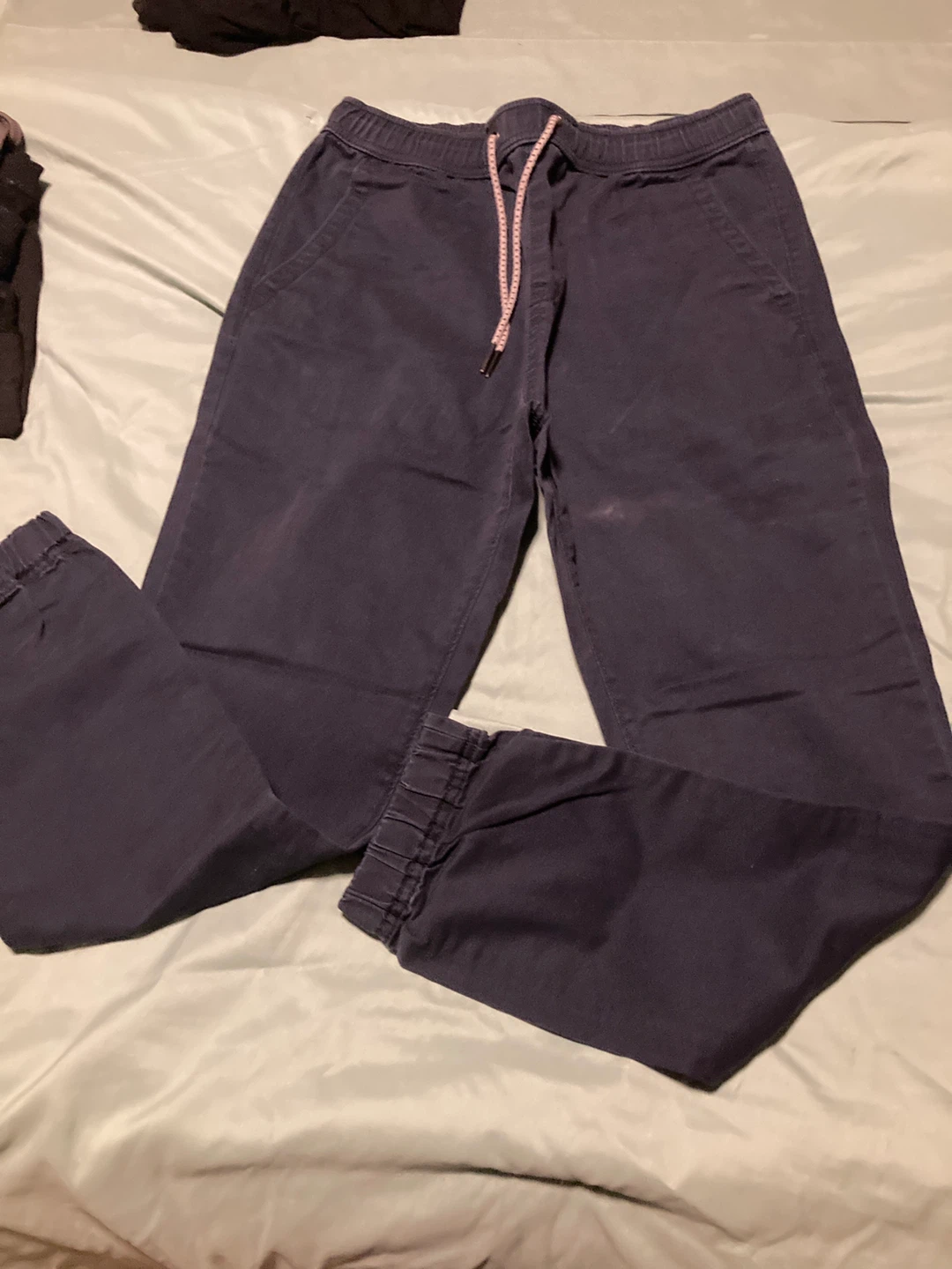 Navy Jogger Pants with Pink Drawstring