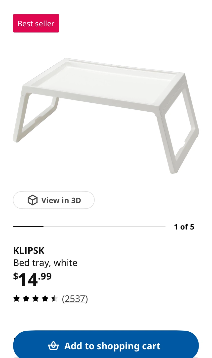 IKEA KLIPSK Bed Tray White and wooden