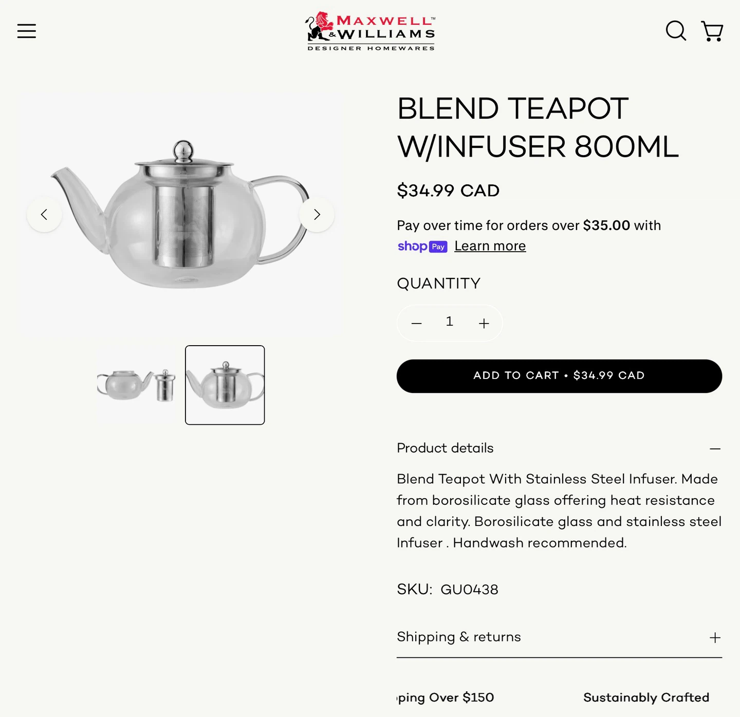 Maxwell & Williams Blend Teapot w/Infuser 800ml - photo 2