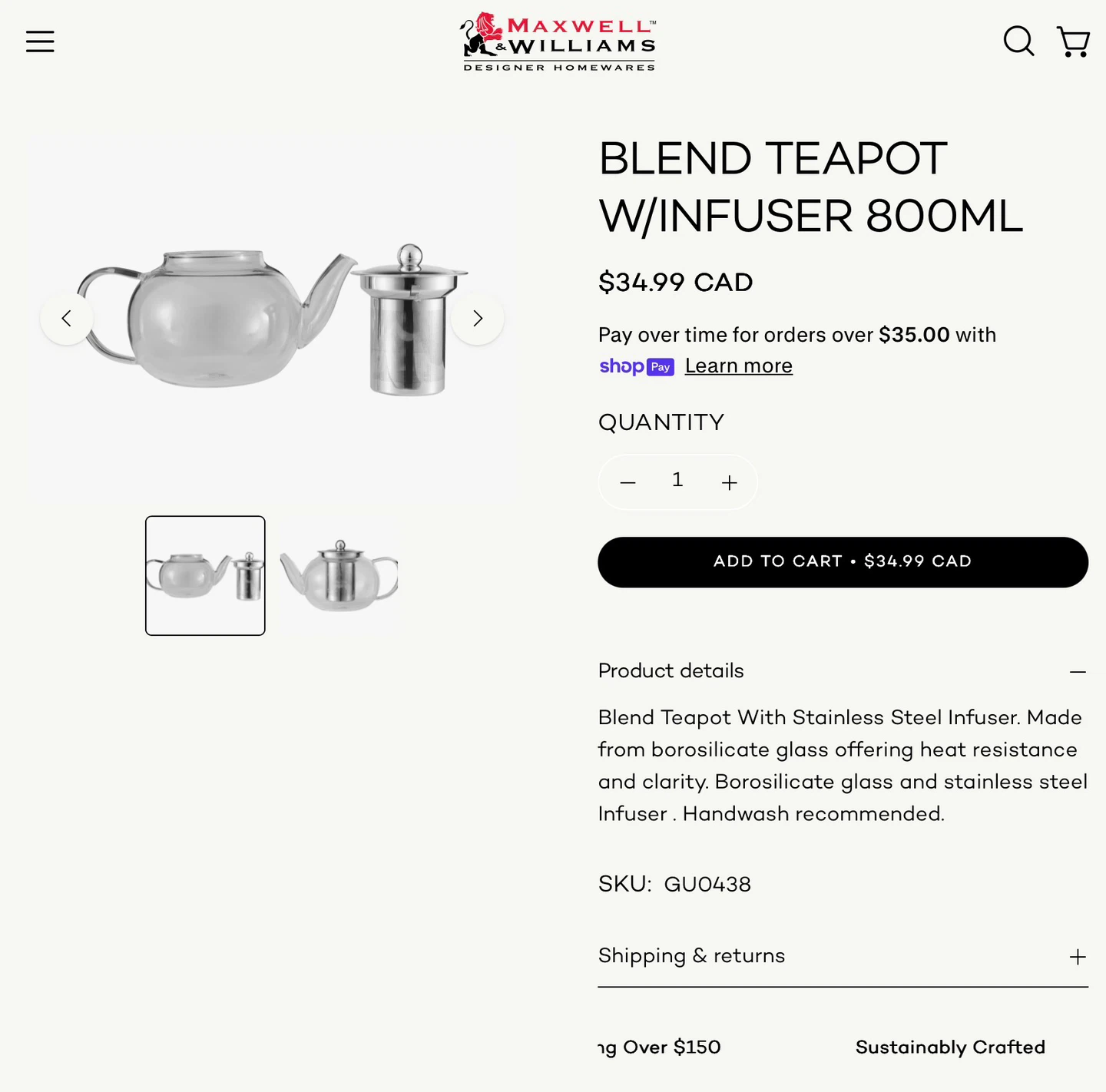 Maxwell & Williams Blend Teapot w/Infuser 800ml - photo 3