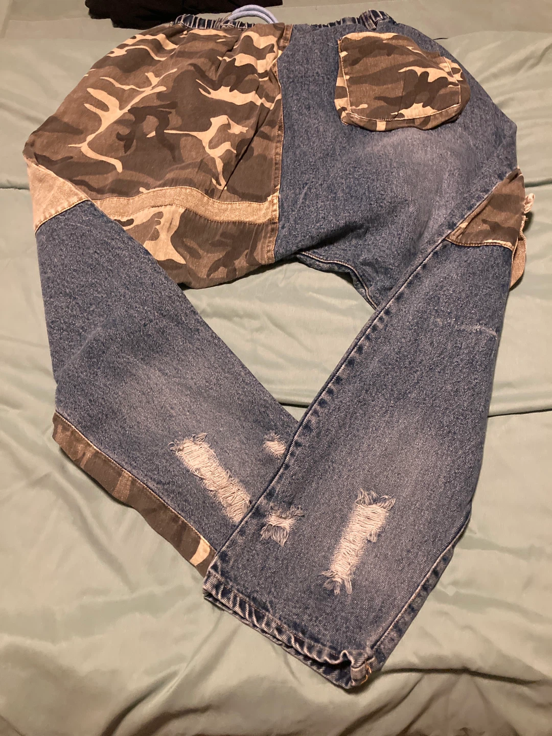 Patchwork Camo & Denim Cargo Jogger Pants - photo 2