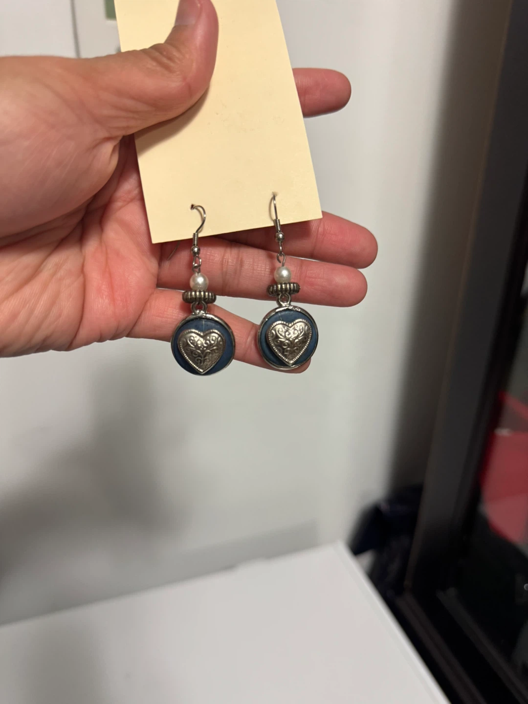Blue Heart Earrings with Pearl Accent - photo 3