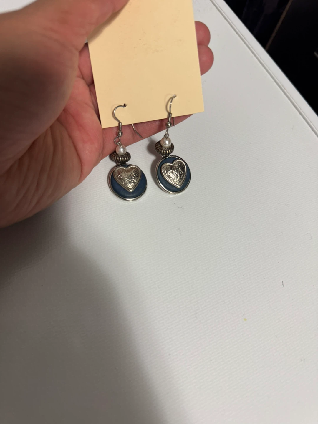 Blue Heart Earrings with Pearl Accent - photo 4