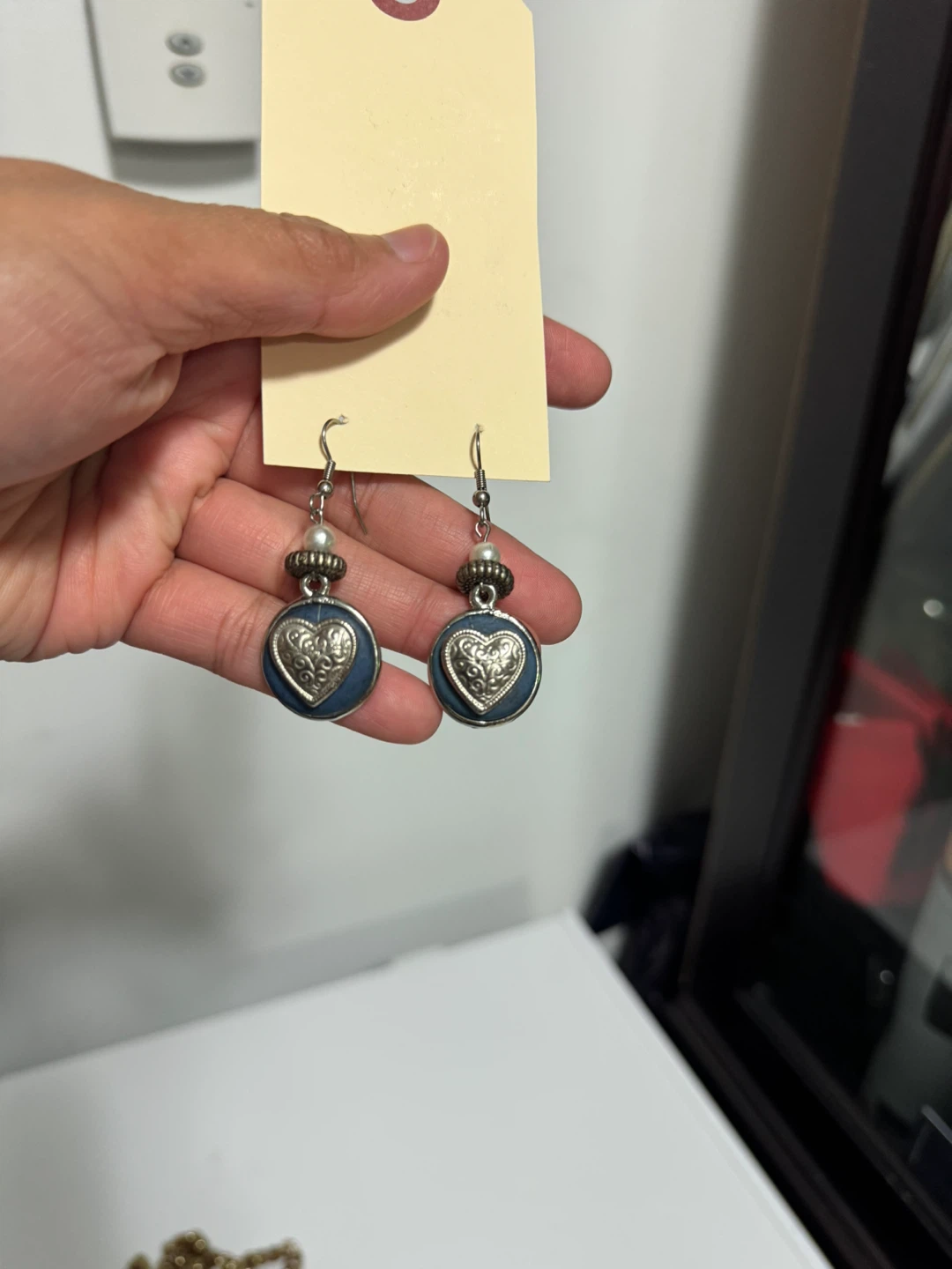 Blue Heart Earrings with Pearl Accent - photo 2