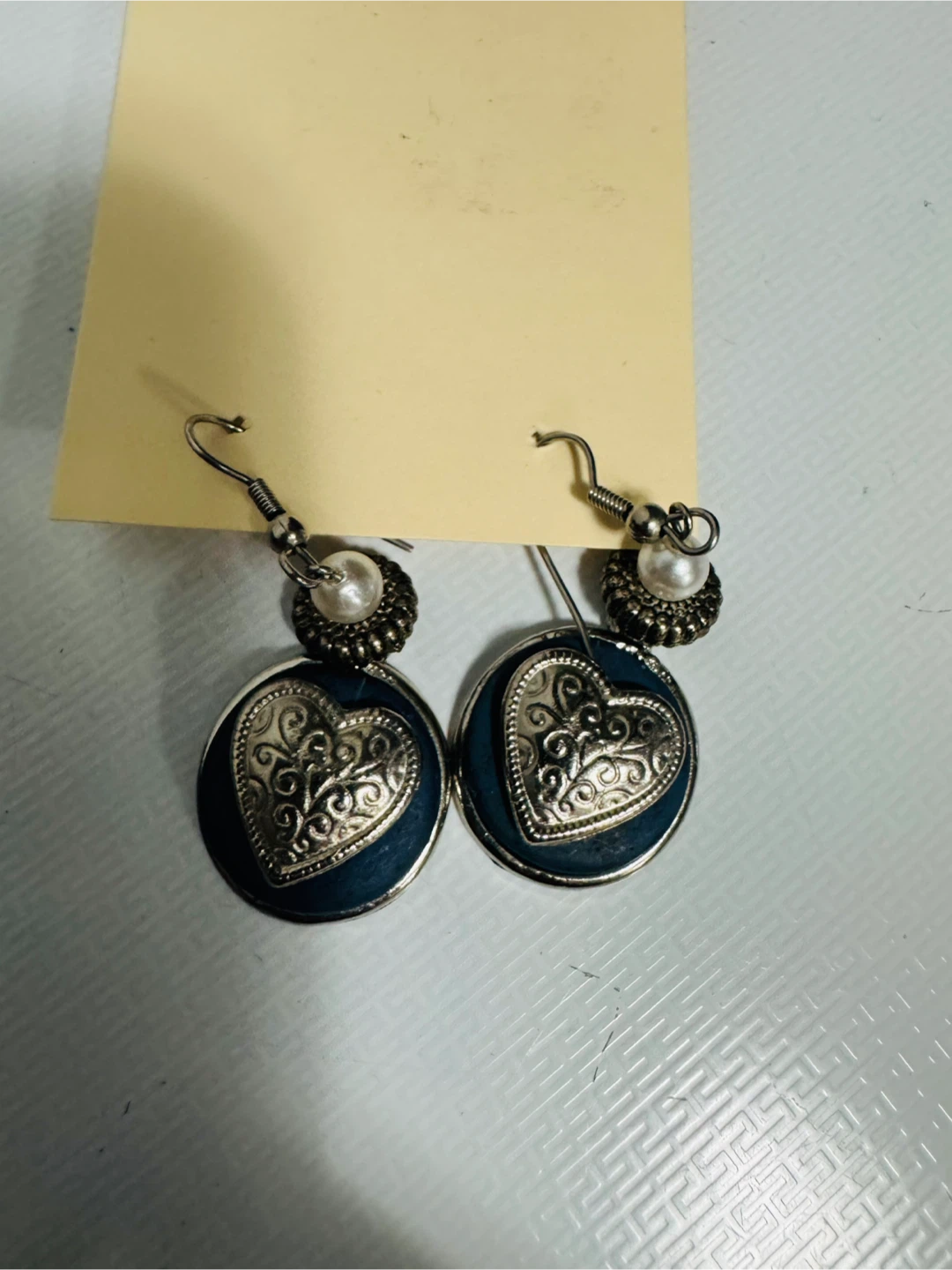 Blue Heart Earrings with Pearl Accent