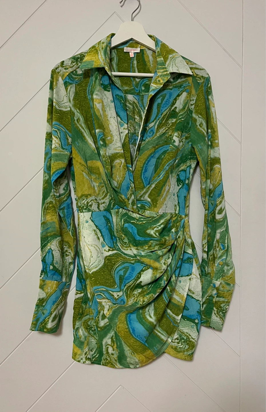 LUXXEL Swirl Print Button-Up Shirt Dress