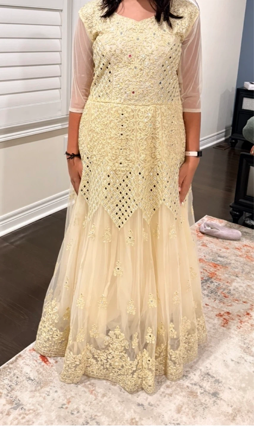 Women's Embellished Gold Maxi Dress/ Gown