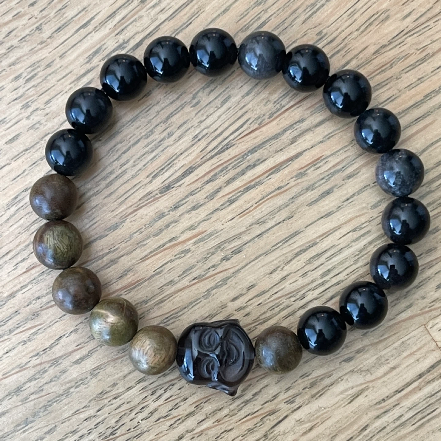 Zen Obsidian, Wood & Smoky Quartz bracelet  (10mm bead) - photo 3