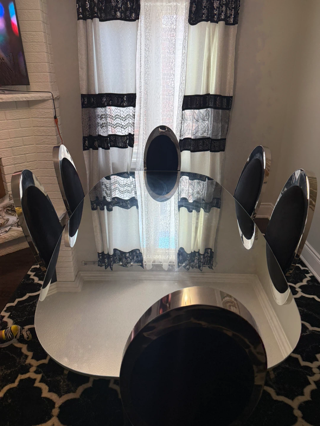 Glass Dining Table and 6 Black Chairs