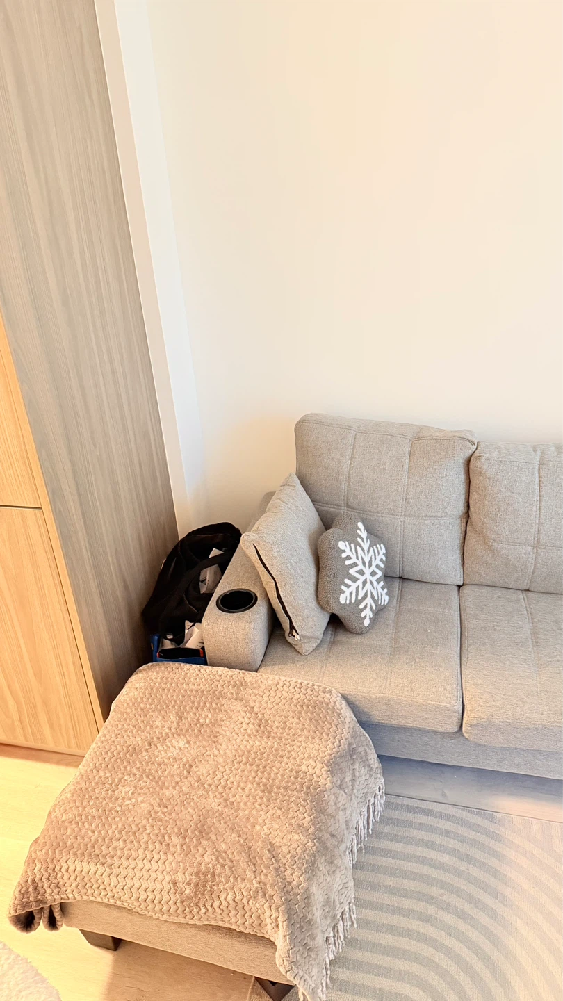 Sofa with throw blanket and snowflake pillows - photo 2