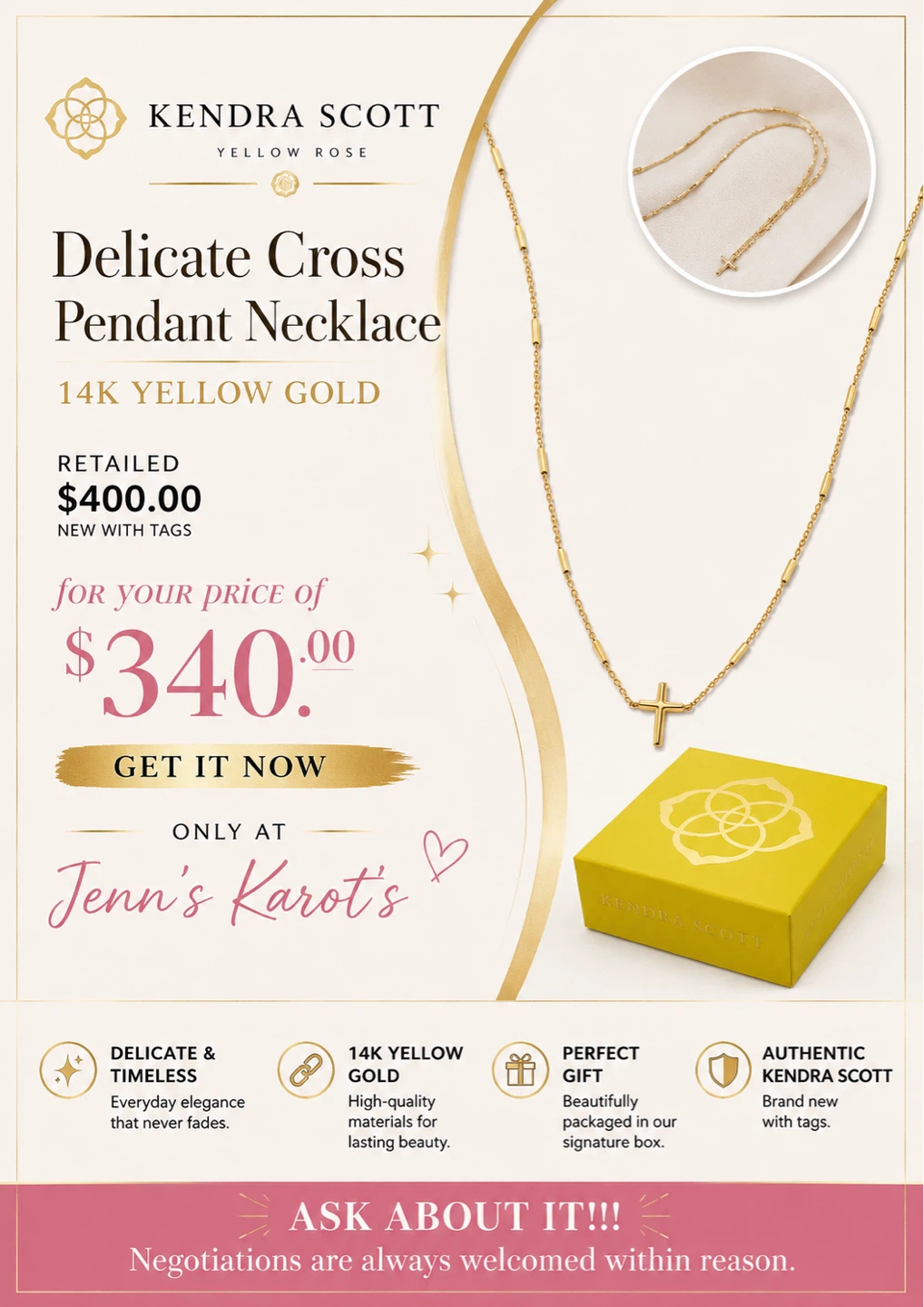 Kendra Scott Delicate Cross Pendant Necklace 14K Yellow Gold