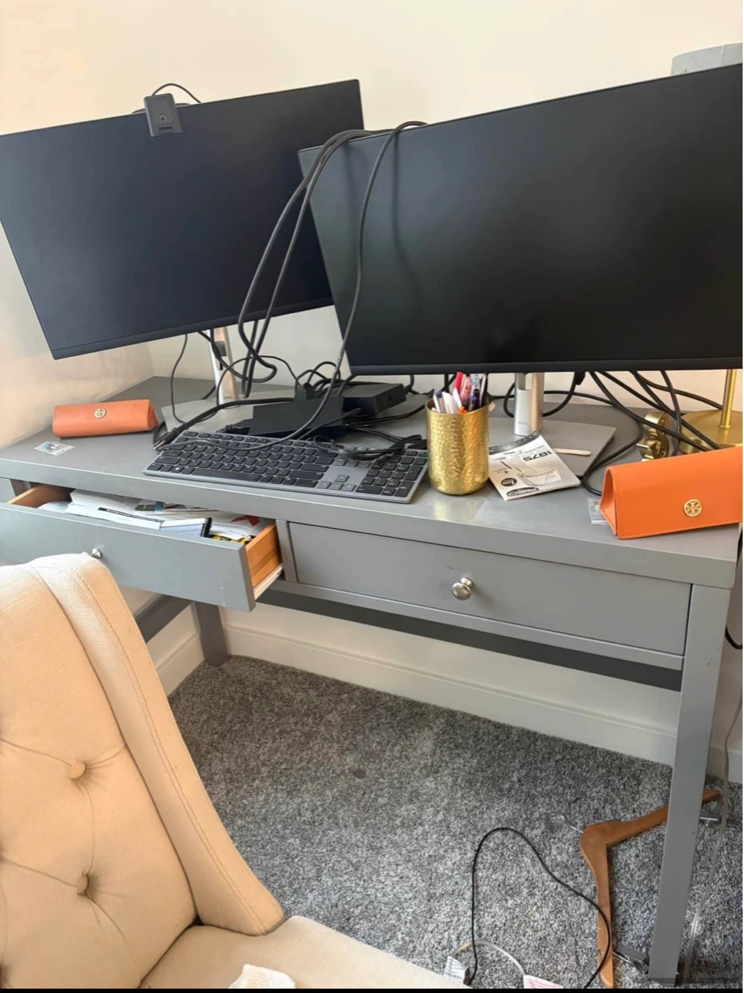 Gray Two-Drawer Desk Pottery barb kids
