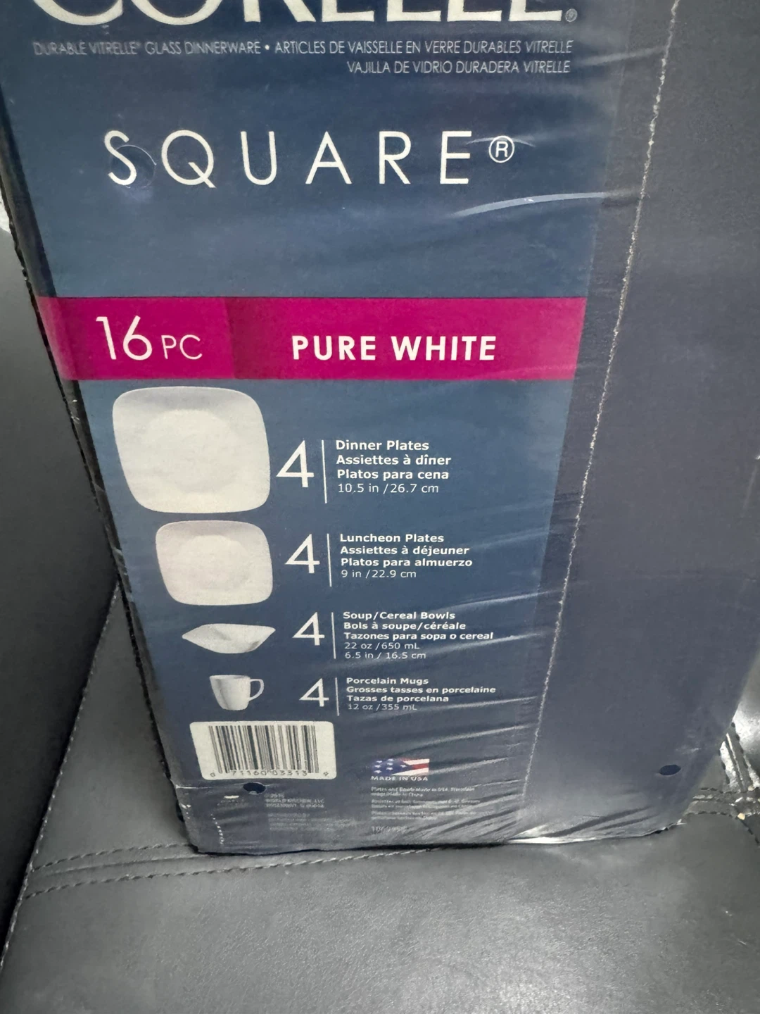 Corelle 16 Piece Square Pure White Dinnerware Set
