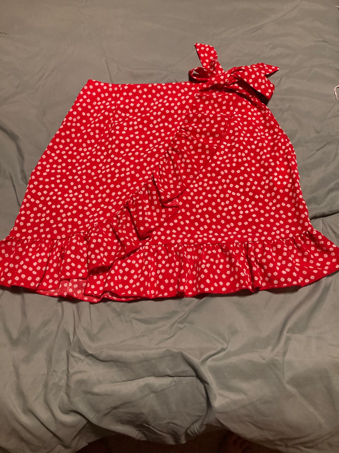 Red Floral Wrap Skirt with Tie Waist