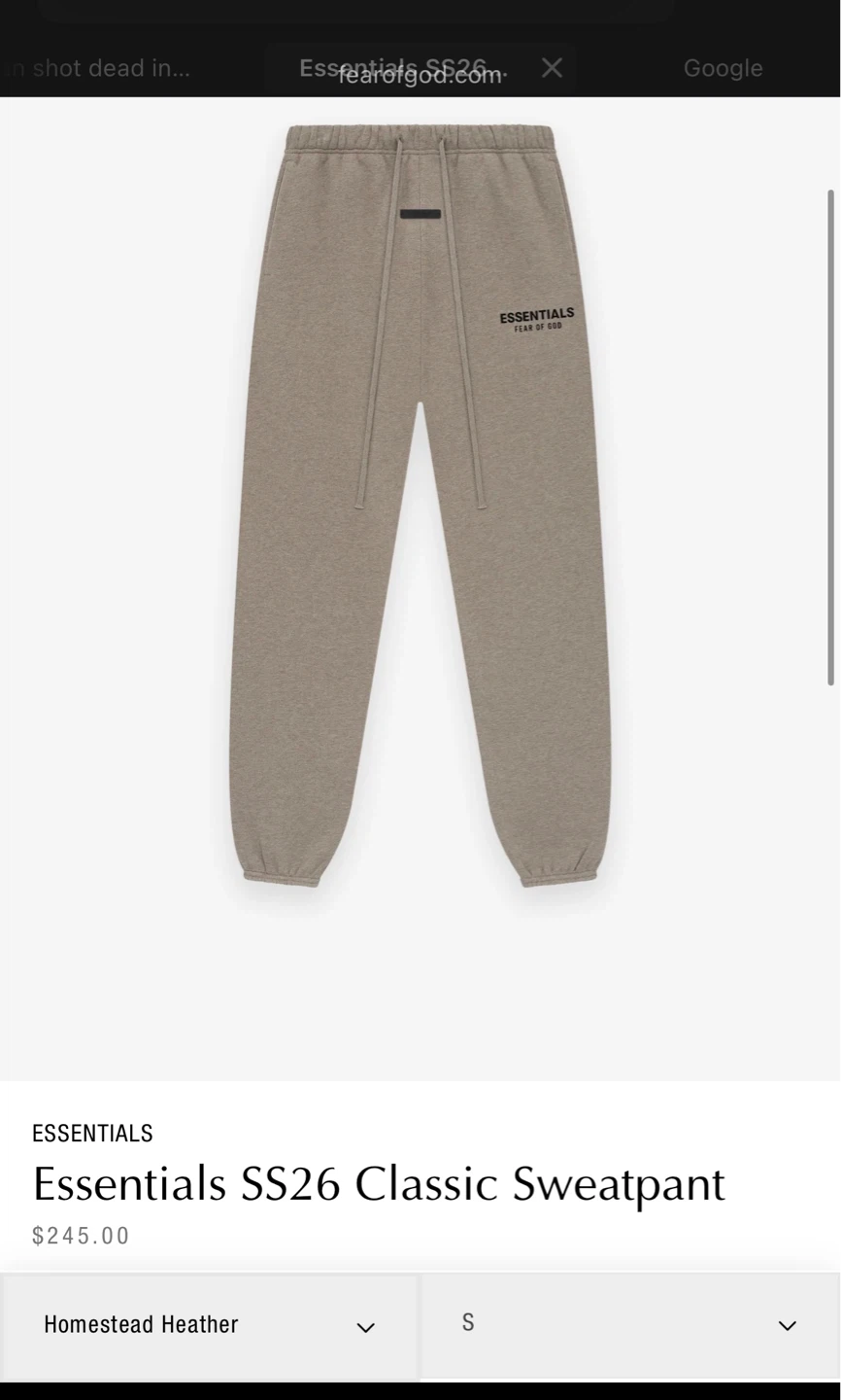ESSENTIALS Fear of God Classic Sweatpant - Grey - Size S