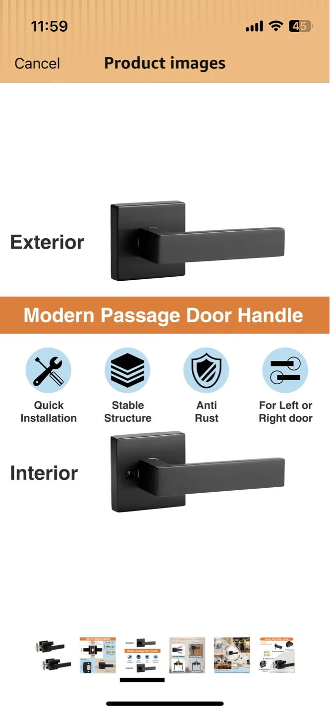 Modern Black Interior Passage Door Handle - photo 3