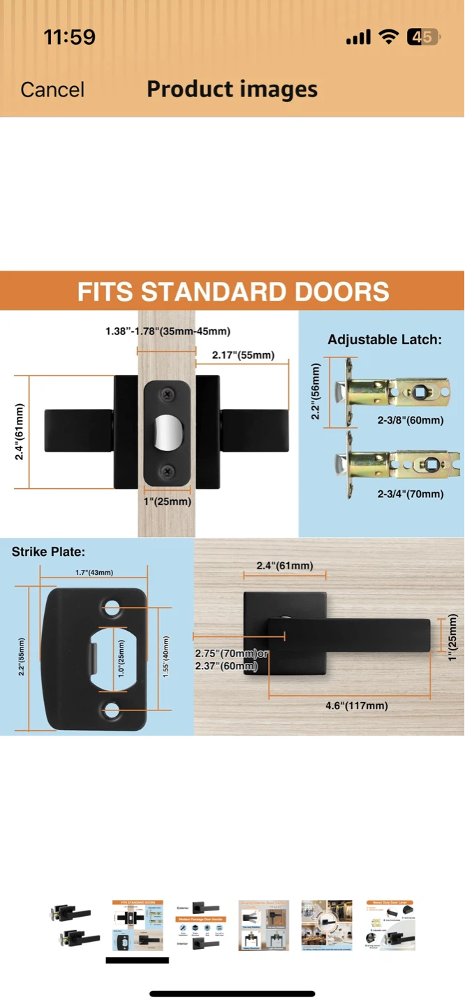 Modern Black Interior Passage Door Handle - photo 2