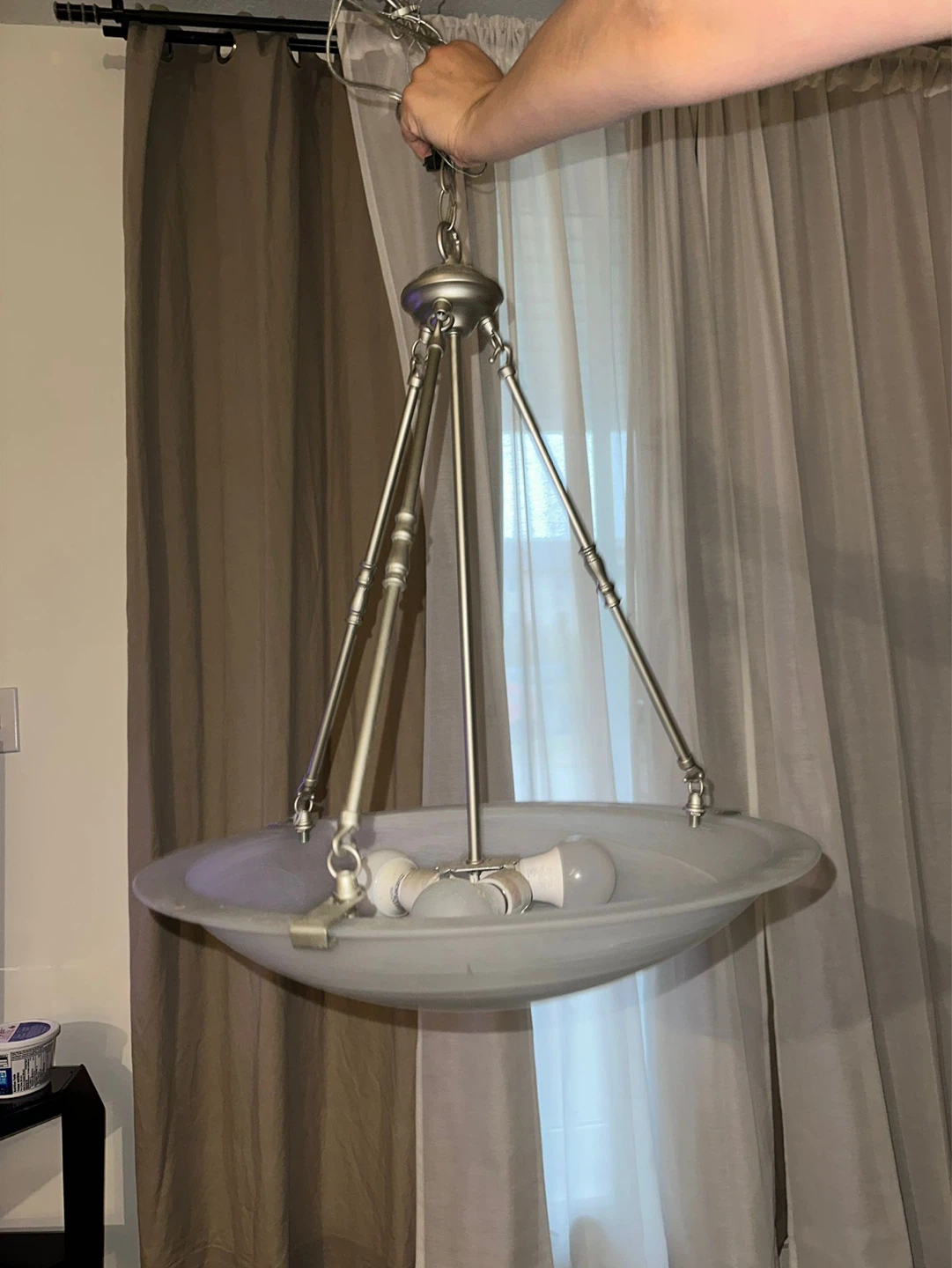 Satin Nickel Bowl Pendant Light Fixture - photo 3