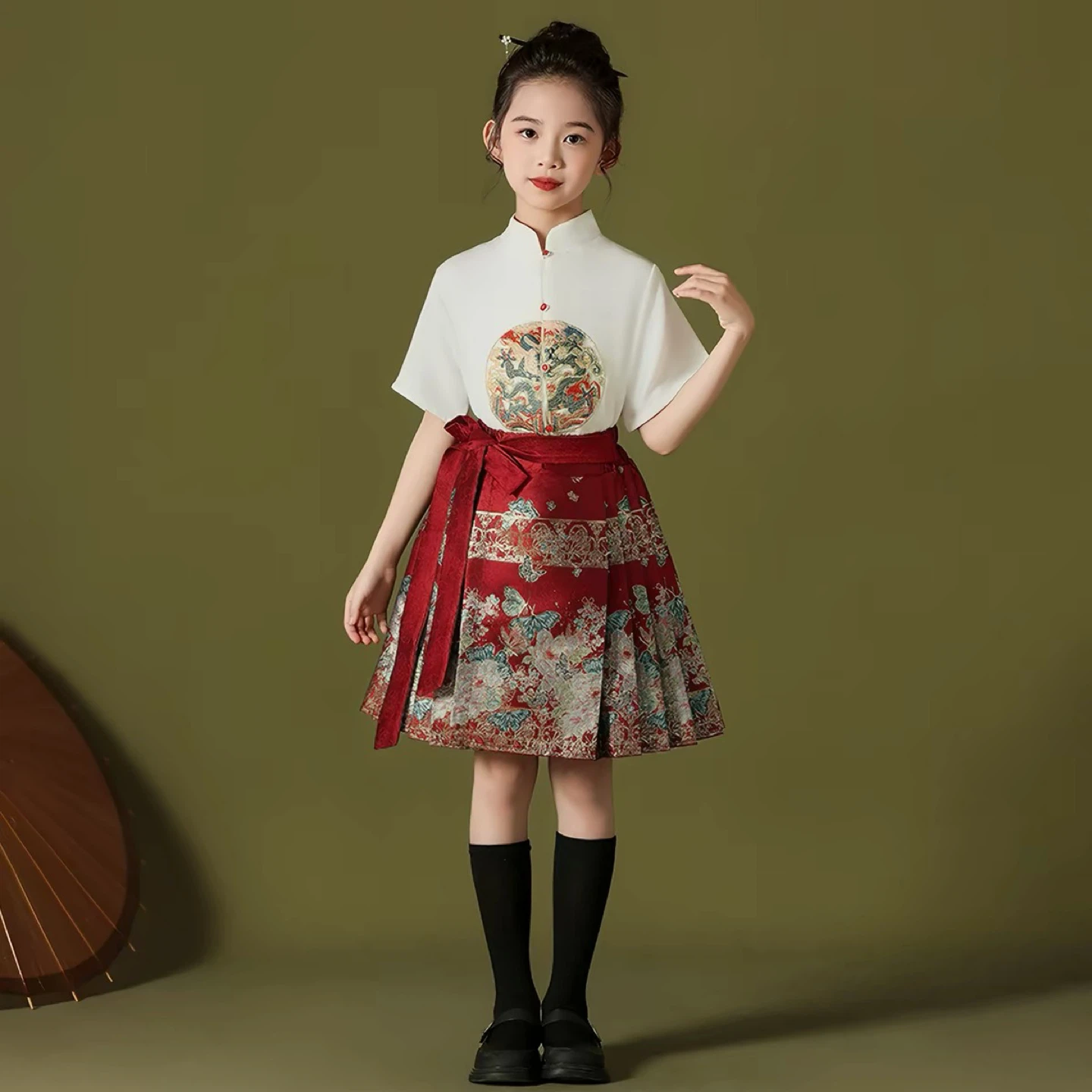 Children's Mandarin Collar Shirt and Skirt Set - photo 2