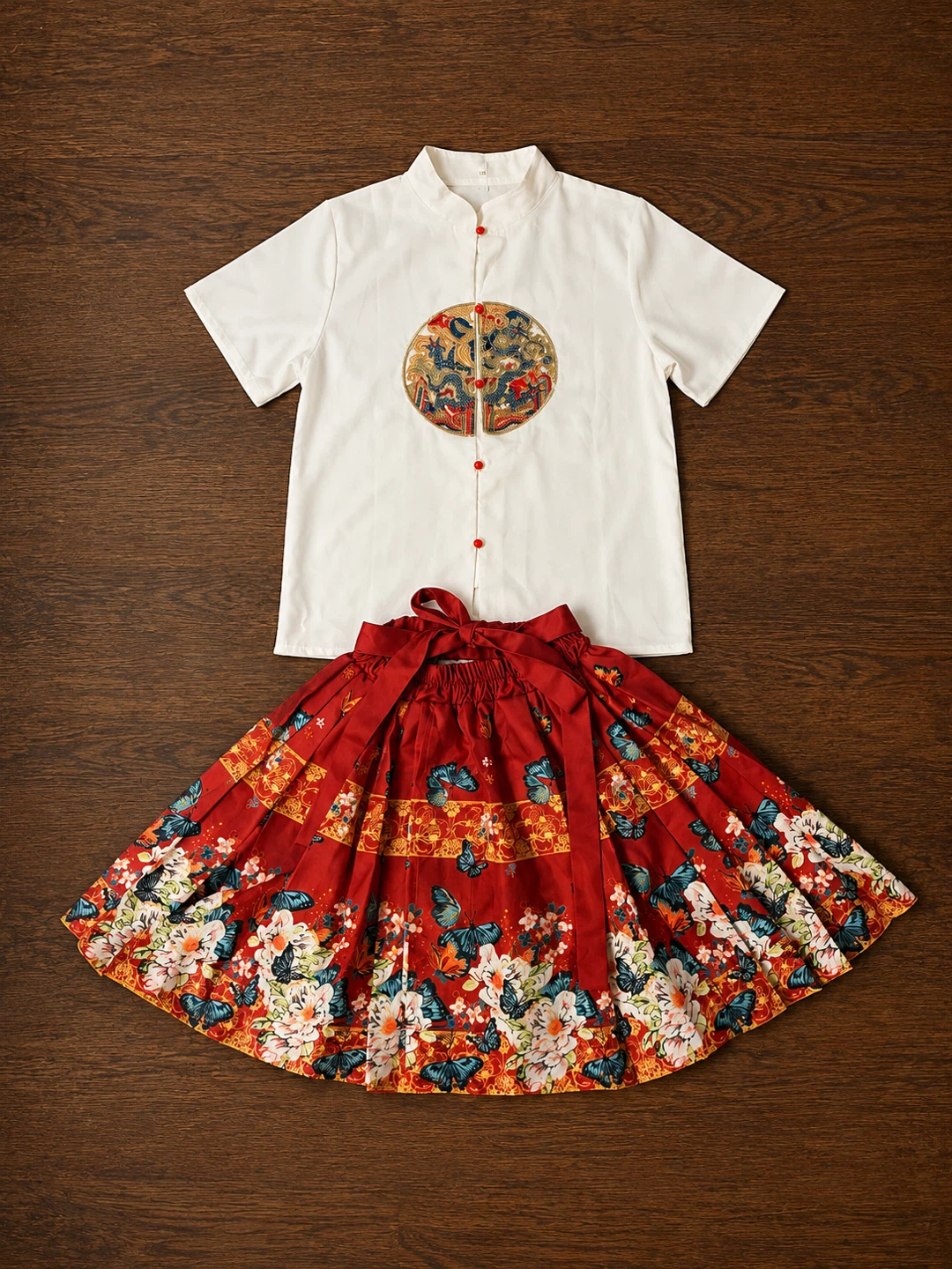 Children's Mandarin Collar Shirt and Skirt Set